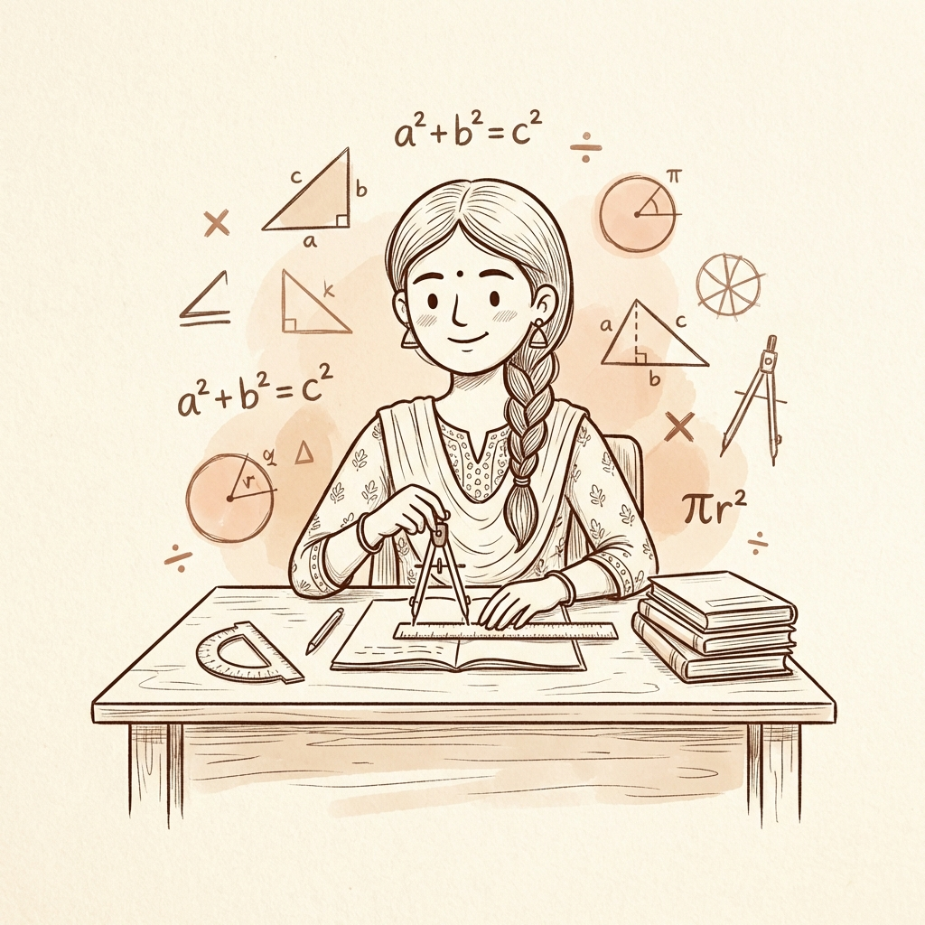 Geometry compass, ruler, and math equations